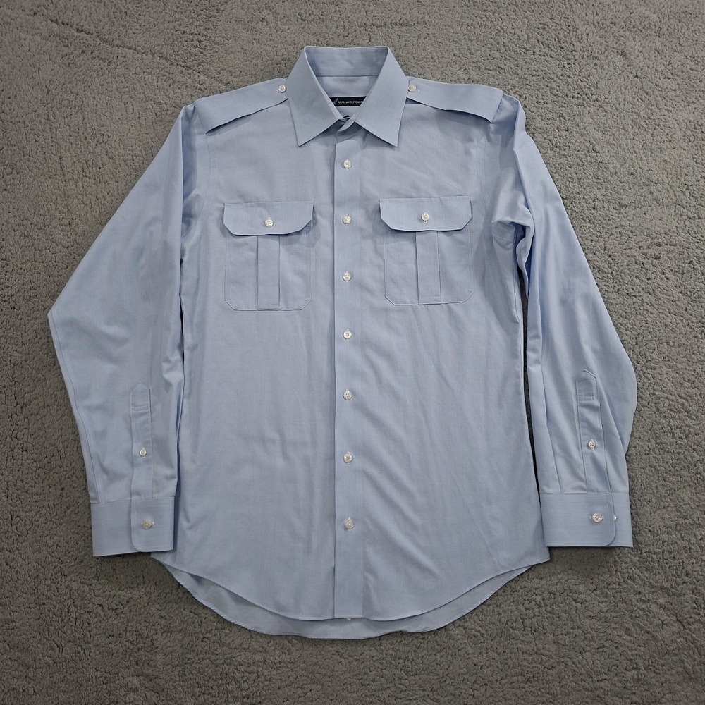 US Air Force USAF Mens Blue Service Dress Shirt 15.5-34/35 Medium Long Sleeve